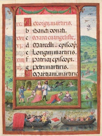 Miesiąc kwiecień, miniatury z „Księgi Godzin Dom Manuela”, 1517-38 (tempera na welinie) autorstwa Antonio de Hollanda