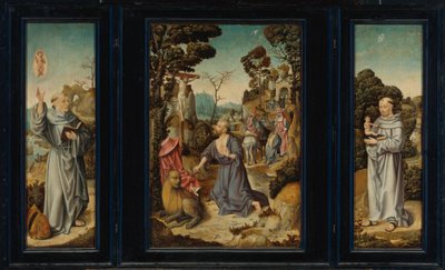 Tryptyk: Sceny z życia św. Hieronim, św. Antoni z Padwy, św. Bernard z Clairvaux autorstwa Antwerp School c. 1525 3