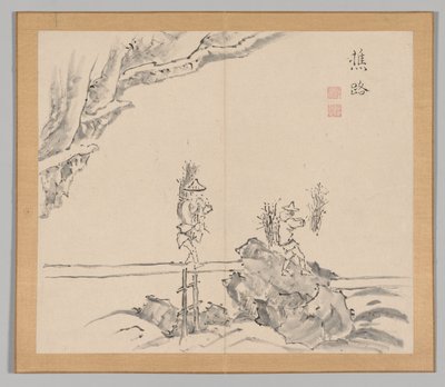Podwójny Album Studiów Krajobrazowych wg Ikeno Taiga, t. 1 k. 32, XVIII w. autorstwa Aoki Shukuya