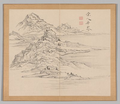 Podwójny Album Studiów Krajobrazowych wg Ikeno Taiga, t. 1 k. 35, XVIII w. autorstwa Aoki Shukuya