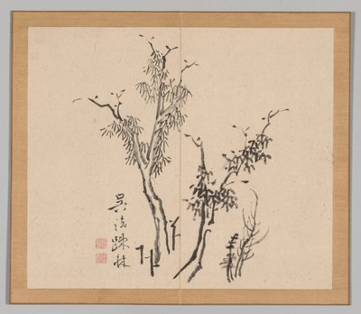 Podwójny Album Studiów Krajobrazowych wg Ikeno Taiga, t. 1 k. 5, XVIII w. autorstwa Aoki Shukuya