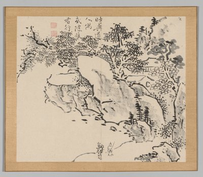 Podwójny Album Studiów Krajobrazowych wg Ikeno Taiga, t. 2 k. 34, XVIII w. autorstwa Aoki Shukuya