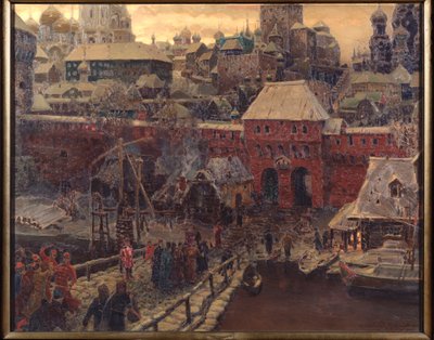 Moskwa w XVII wieku, Most Moskworecki i Brama Wodna - obraz Appolinariego Mikhaylovicha Vasnetsova (1856-1933), olej na płótnie autorstwa Apollinari Mikhailovich Vasnetsov