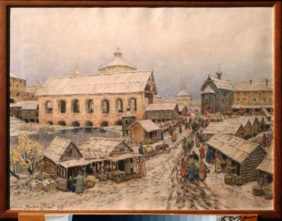 Moskwa XVII wiek, Most Zmartwychwstania - dzieło Appolinariego Mikhaylovicha Vasnetsova (1856-1933), akwarela i węgiel na papierze autorstwa Apollinari Mikhailovich Vasnetsov