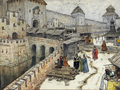 Moskwa w XVII wieku. Księgarnie na moście Chrystusa Zbawiciela, 1902 autorstwa Apollinari Mikhailovich Vasnetsov