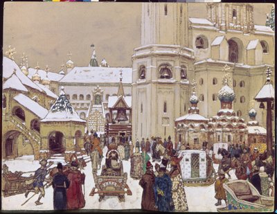 Umieść Iwana Wielkiego na Kremlu w XVII wieku. (Plac Katedralny, Moskwa). Praca Appolinariego Mikhaylovicha Vasnetsova (1856-1933), ołówek i akwarela na papierze autorstwa Apollinari Mikhailovich Vasnetsov