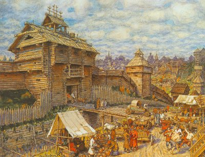 Drewniane miasto Moskwa w XIV wieku autorstwa Apollinari Mikhailovich Vasnetsov