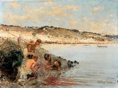 Reperowanie sieci (malarstwo) autorstwa Arcadi Mas i Fondevila