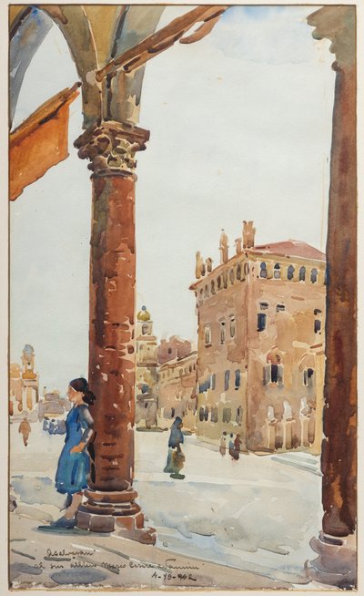 Plac w Carpi (akwarela) autorstwa Arcangelo Salvarani
