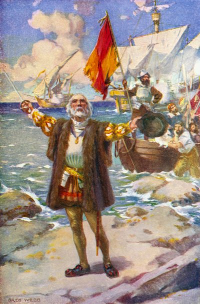 Lądowanie Kolumba (kolor lito) autorstwa Archibald Bertram (after) Webb