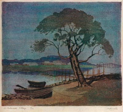 „Wioska nad wodą”, ok. 1921 r. autorstwa Archibald Bertram Webb