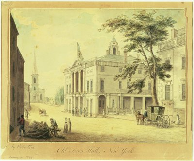 The Old Town Hall (Federal Hall) Nowy Jork, 1798 (grafit, wc, pióro i tusz na papierze) autorstwa Archibald Robertson