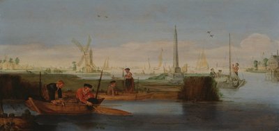 Scena rzeczna z rybakami (olej na płótnie) autorstwa Arentsz van der Cabel