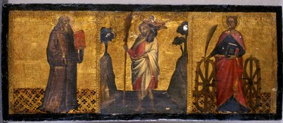 Św. Benedykt, Św. Krzysztof i Św. Katarzyna, ok. 1400 (tempera na drewnie topoli) autorstwa Aretino Luca Spinello or Spinelli