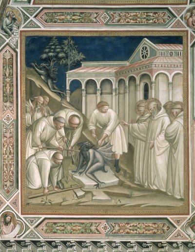 Ciężki kamień, fragment z życia św. Benedykta (ok. 480-ok. 550), w zakrystii, 1387 autorstwa Aretino Luca Spinello or Spinelli