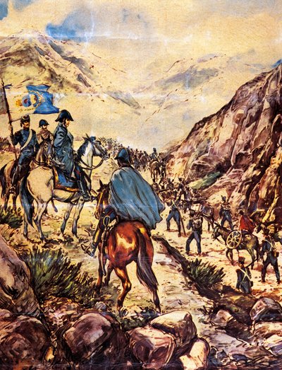 Generał Jose de San Martin, znany również jako Wyzwoliciel Południa, przekraczający Andy ze swoją armią w kierunku Peru autorstwa Argentinian School