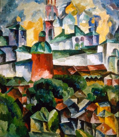 „Pejzaż z klasztorem Trójcy Sergiusz”, 1920 r. autorstwa Aristarkh Lentulov