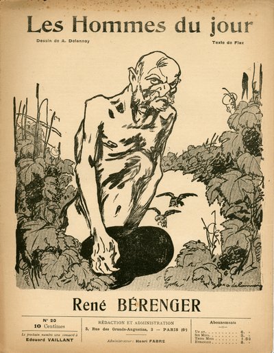 Okładka „Mężczyzn dnia”, satyryczny czarno-biały, ca. 1909: Cenzura - Berenger Rene (1830-1915) - Ilustracja Aristide Delannoy (1874-1911) autorstwa Aristide Delannoy