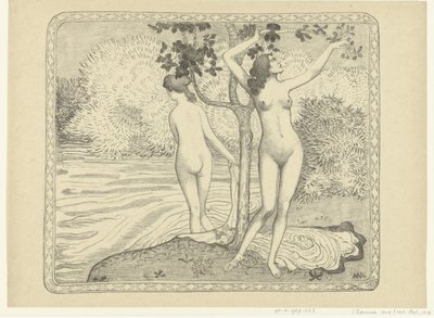 Twee badende vrouwen bij waterkant Zomer Dwoje nagich kąpiących się pod drzewem nad wodą Lato Proces (tytuł serii) autorstwa Aristide Maillol
