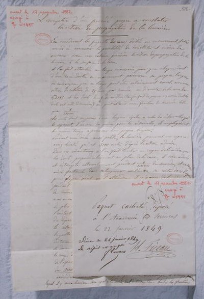 List opisujący eksperymenty Fizeau w celu określenia prędkości światła autorstwa Armand Hippolyte Louis Fizeau