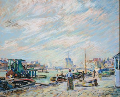 Widok na Quai Sully, obecnie nazywane Quai Henri IV, z Notre Dame w tle autorstwa Armand Guillaumin