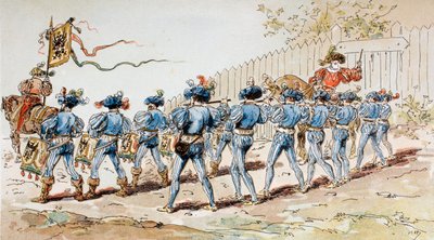 Orkiestra marszowa z XVI wieku z bębnami i piszczałkami autorstwa Armand Jean Heins