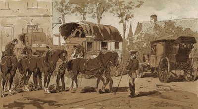 Wagon pocztowy, autokar Królewskiej Holenderskiej usługi kurierskiej i przewozu, Holandia, XIX wiek autorstwa Armand Jean Heins