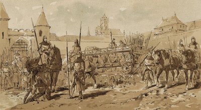 Wóz wojskowy i kawalerzyści, XIII wiek autorstwa Armand Jean Heins