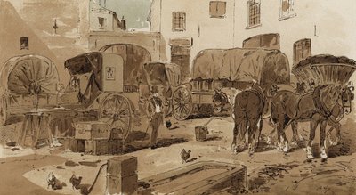 Wagon Królewskiej Poczty Holenderskiej, kabriolet, wagon na wino i wagon węgla, XIX wiek autorstwa Armand Jean Heins