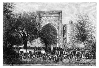 Zgromadzenie przed meczetem w Bucharze, Uzbekistan, 1895. autorstwa Armand Kohl