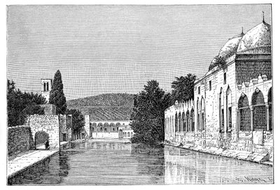 Meczet i Fontanna Abrahama, Ofra w Tayyibah, Zachodni Brzeg, Izrael, 1895. autorstwa Armand Kohl