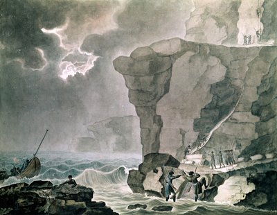 Lądowanie konspiratorów w aferze cadouda na klifie Biville niedaleko Dieppe, 16 stycznia 1804 r. (wc na papierze) autorstwa Armand de Polignac