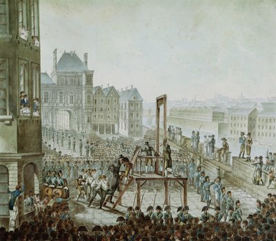 Egzekucja Georges Cadoudal (1771-1804) i jego wspólnicy, Place de Greve, 25 czerwca 1804 (wc na papierze) autorstwa Armand de Polignac