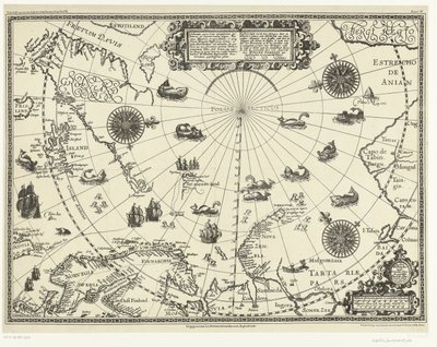 Mapa krajów za kołem podbiegunowym pokazująca trzy podróże Holendrów, 1598 Opis trzech sejlagów dokonany przez Holendra i Noordta syde van Noorweghen, Moscovia, nova Sembla i przez część Groenlandt na 80. stopniach autorstwa Arnaud A.J. Pistoor
