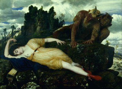 Śpiąca Diana, na którą spoglądają dwa fauny autorstwa Arnold Böcklin