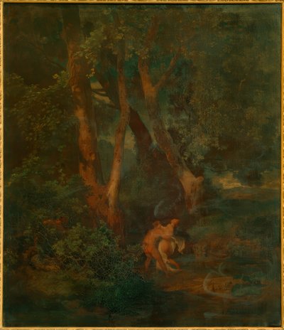 Skraj lasu z faunem i nimfą (lub faun, jeden walczący) autorstwa Arnold Böcklin