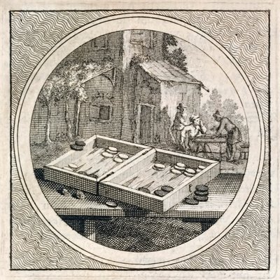 Zestaw backgammon i gracze ze Stichtelyke Zinnebeelde autorstwa Arnold Houbraken