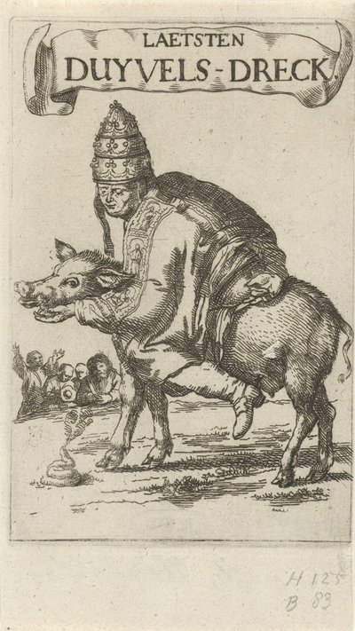 Pauza na świni Strona tytułowa dla: J. Lydius, Laetsten duyvels-dreck, 1687 autorstwa Arnold Houbraken