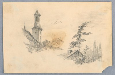 Szkic wieży kościelnej i dachu autorstwa Arnold William Brunner