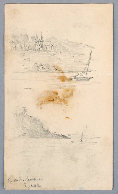 Dwa szkice żaglówek w St. Lawrence autorstwa Arnold William Brunner
