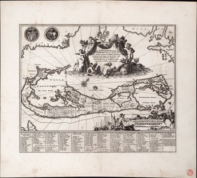Mappa Aestivarum Insularum, alias Barmudas dictarum. Pojedynczy arkusz, rycina. autorstwa Arnoldus Montanus
