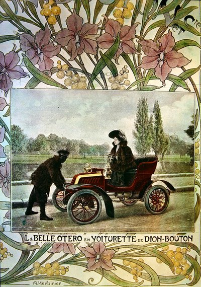 La Belle Otero za kierownicą samochodu De Dion-Bouton, ok. 1900 autorstwa Arsene Herbinier