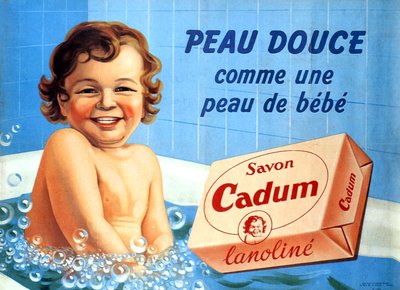 Dziecko w kąpieli do mydła Cadum 1958 (ilustracja) autorstwa Arsene Le Feuvre