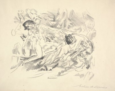 Dwie postacie kobiece w krajobrazie (ołówek na papierze) autorstwa Arthur Bowen Davies