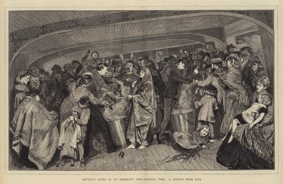 Między pokładami emigranta, czas karmienia, szkic z życia autorstwa Arthur Boyd Houghton