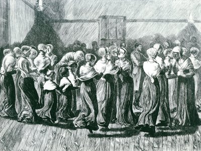 Shakers at a Meeting: the Religious Dance, ilustracja z The Graphic, opublikowanej 14 maja 1870 r. autorstwa Arthur Boyd Houghton
