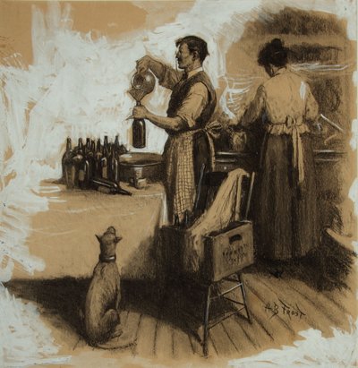 The Bootleggers (węgiel i gwasz na desce) autorstwa Arthur Burdett Frost