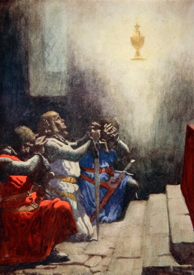 Tylko Galahad mógł zobaczyć doskonałe piękno Świętego Graala, ok. 1925 (kolor lito) autorstwa Arthur C. (after) Michael