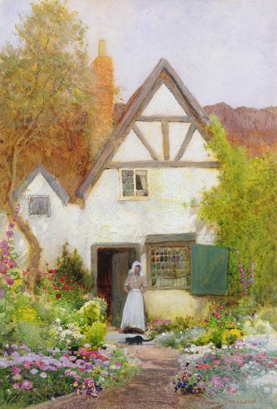 Karmienie kota (akwarela) autorstwa Arthur Claude Strachan