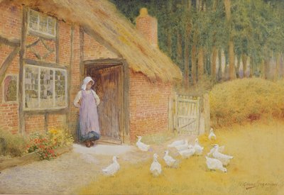 Dziewczyna z gęsi (akwarela) autorstwa Arthur Claude Strachan